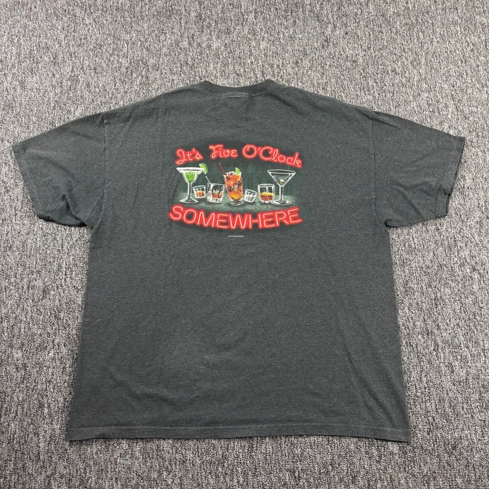 VIintage Big Dogs Y2K Neon Five O'Clock Somewhere Humor Graphic T-Shirt Grey XL